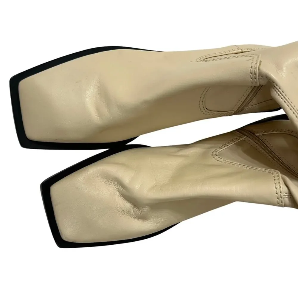 Schutz Boots Over the Knee Leather Guily Up Eggshell Cream New Shopworn